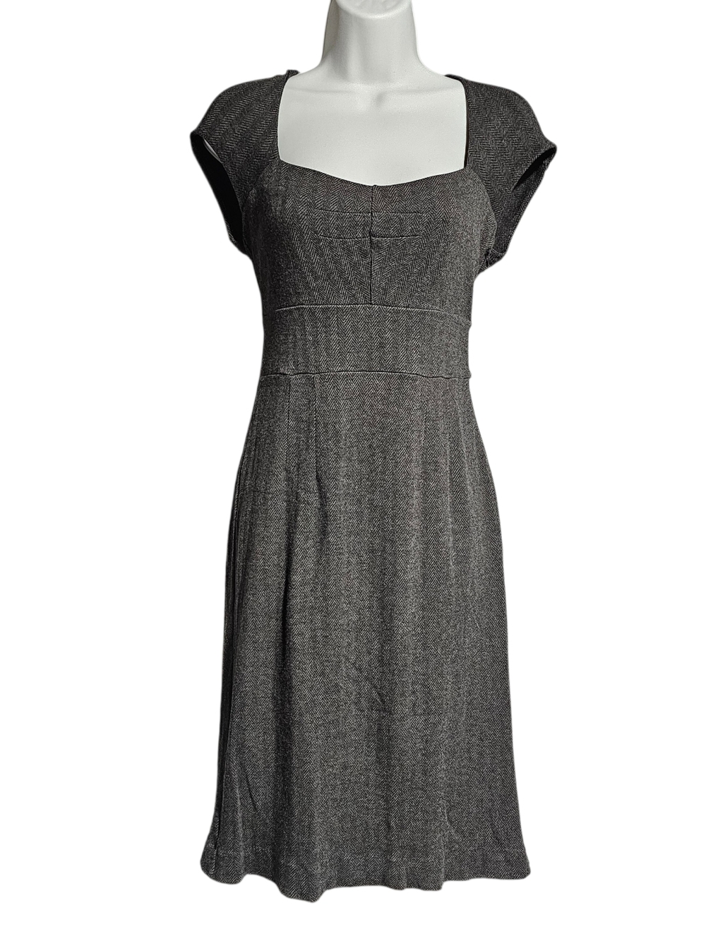 Banana Republic Herringbone Sheath Dress Grey Size 4 Square Neck Business Work